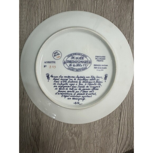 Vintage D’Arceau Limoges France Plate Fait A La Main No.213 1973 Collectible - Picture 5 of 9